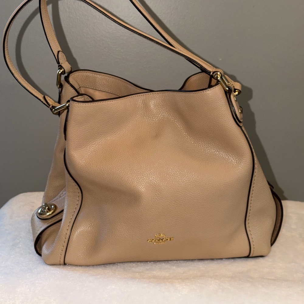 Coach Edie Beige Pebbled Leather Shoulder Bag - Picture 8 of 15